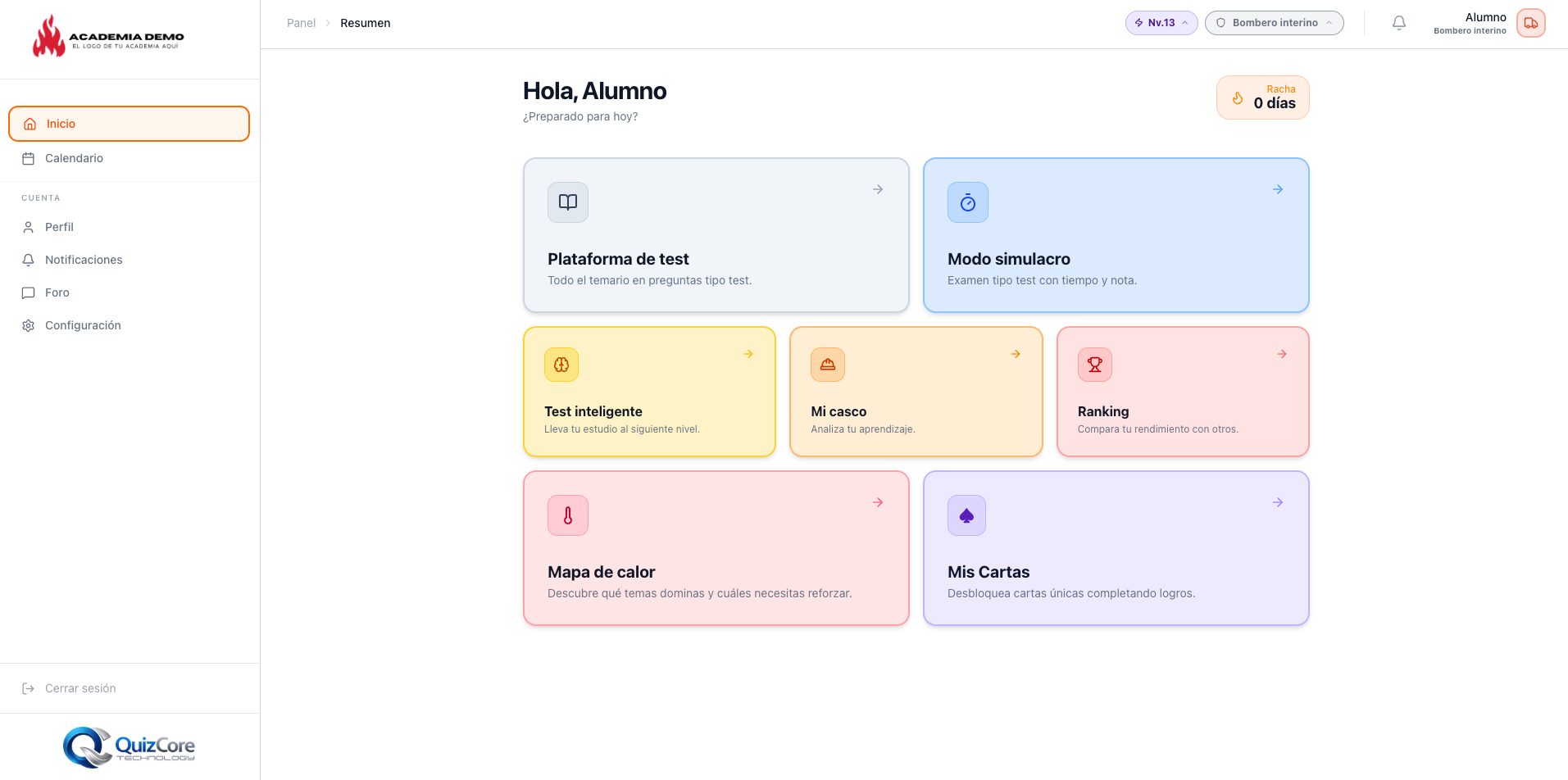 Panel del alumno con tus colores y tu logo